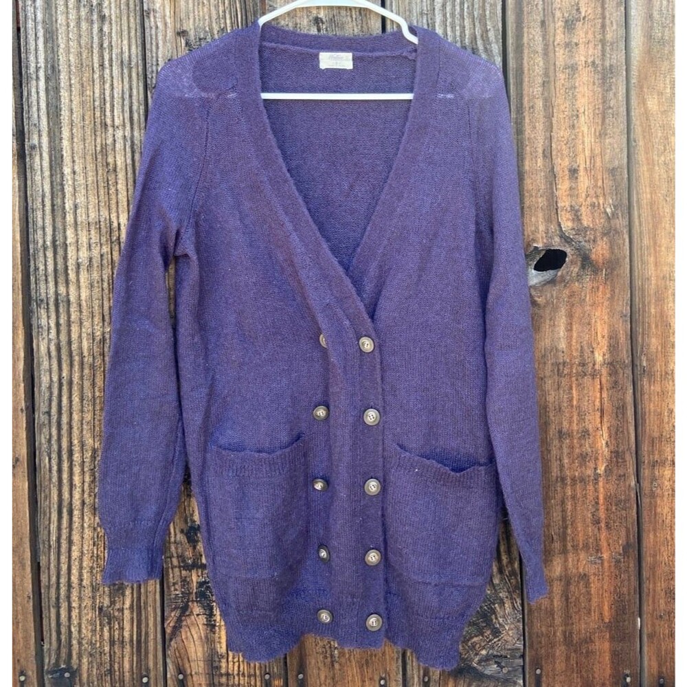 Madewell Wallace Mohair Blend Double Breasted Knit Cardigan Size S in Navy